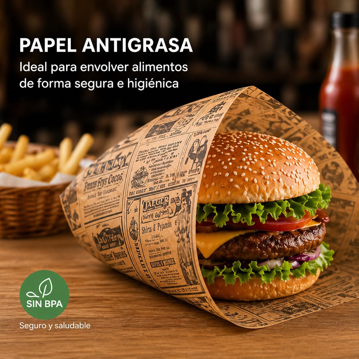 Pack 1000 Unidades de Papel Antigrasa para envolver alimentos - 31x28 cm - Especial para Basket Chips y Cualquier Tipo de Recipiente (BLANCO 1)