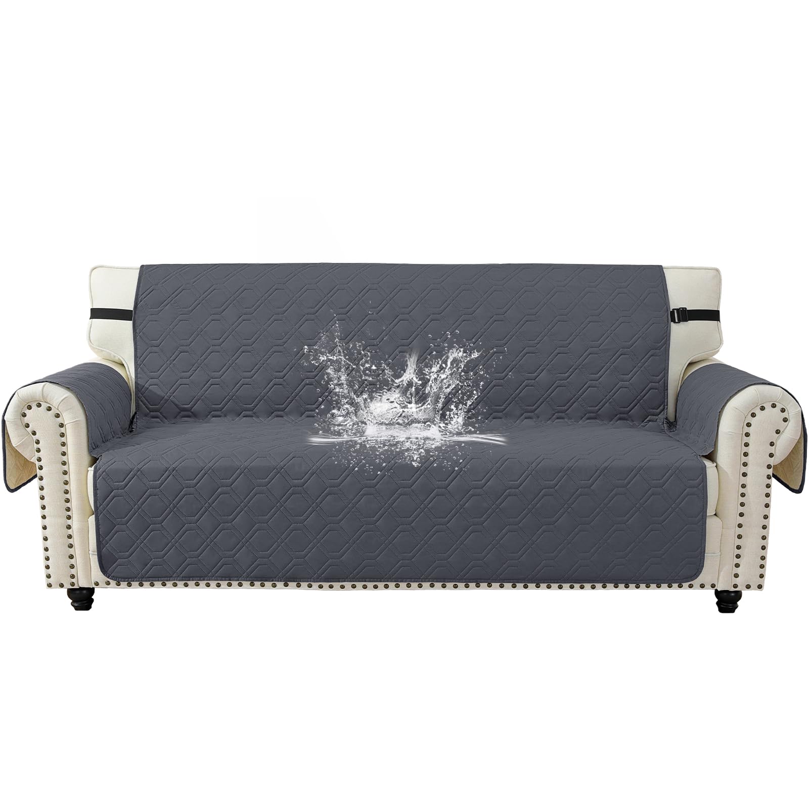 YSTELLAA Impermeable Funda Sofa 3 Plazas con Brazos, Cubre Sofas Antideslizante Antimanchas, Fundas para Sofa Antiarañazos Gatos, Sofa Cover Universal Lavable, Gris Oscuro Global Recycled Standard Global Recycled Standard Global Recycled Standard