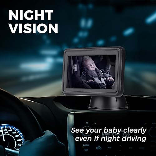 Miniatura 2 de Espejo de coche para bebé con pantalla de función de visión nocturna HD de 4.3 pulgadas, cámara de seguridad para asiento de automóvil para recién