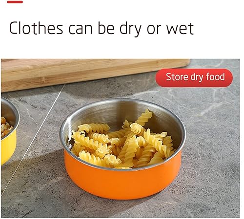 Miniatura 5 de 5 tazones coloridos de acero inoxidable con tapas de plástico, contenedor multifuncional para alimentos de cocina para el hogar, juego de cuencos