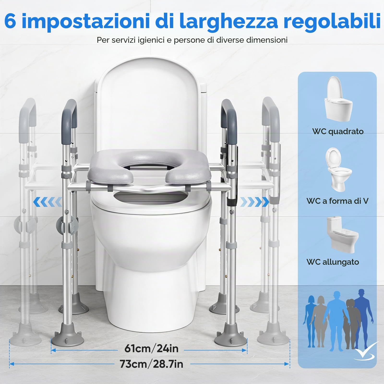 Alzatore per WC con Braccioli, Alzatore per Sedile del WC per Anziani con Altezza e Larghezza Regolabili, Sedile Rialzato per Anziani, Disabili, con Seduta Imbottita, Si Adatta a Qualsiasi WC