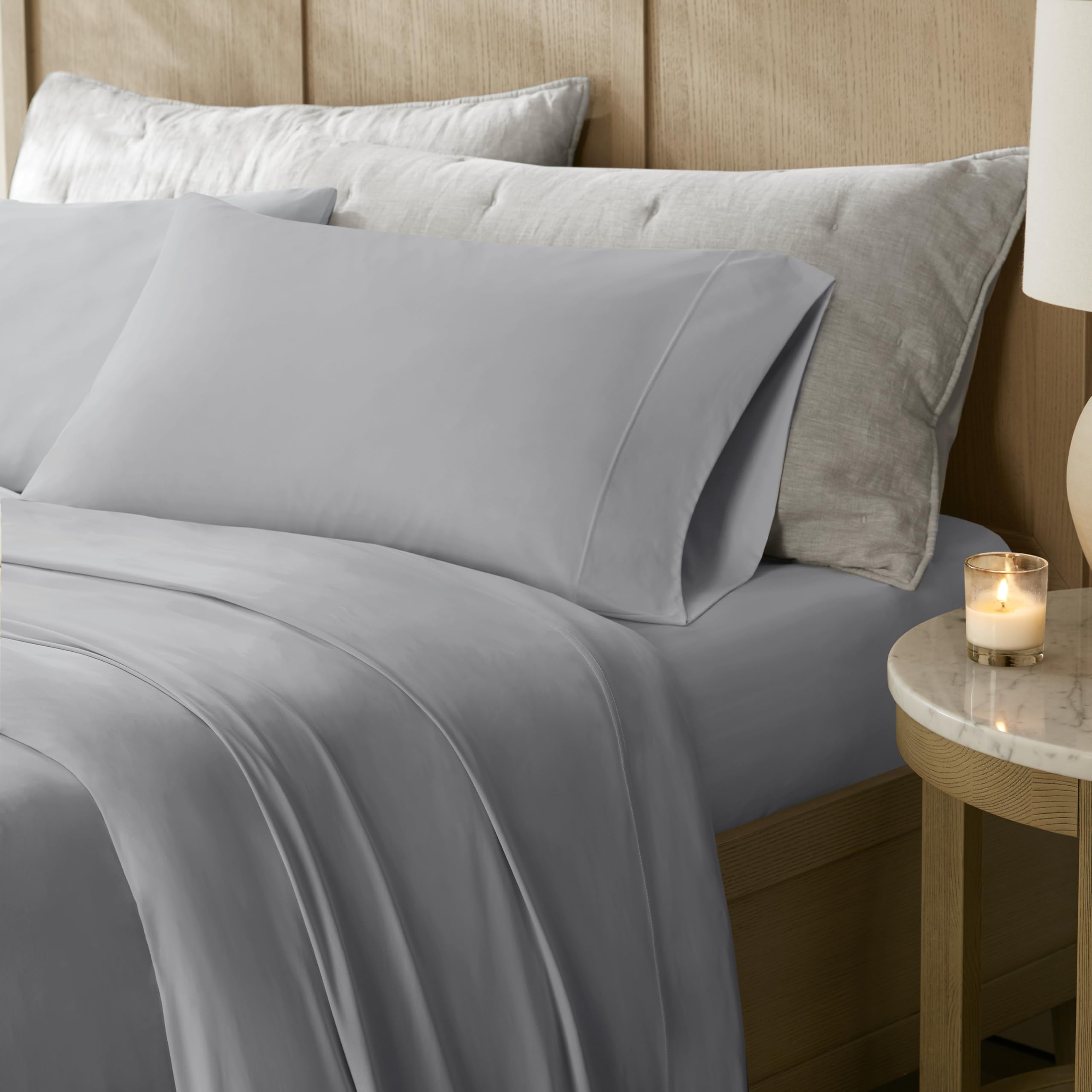 Harbor House Cooling Stretch Jersey Bed Sheets Split King Size Grey Cool-Touch Nylon Blend Moisture-Wicking Breathable for Hot