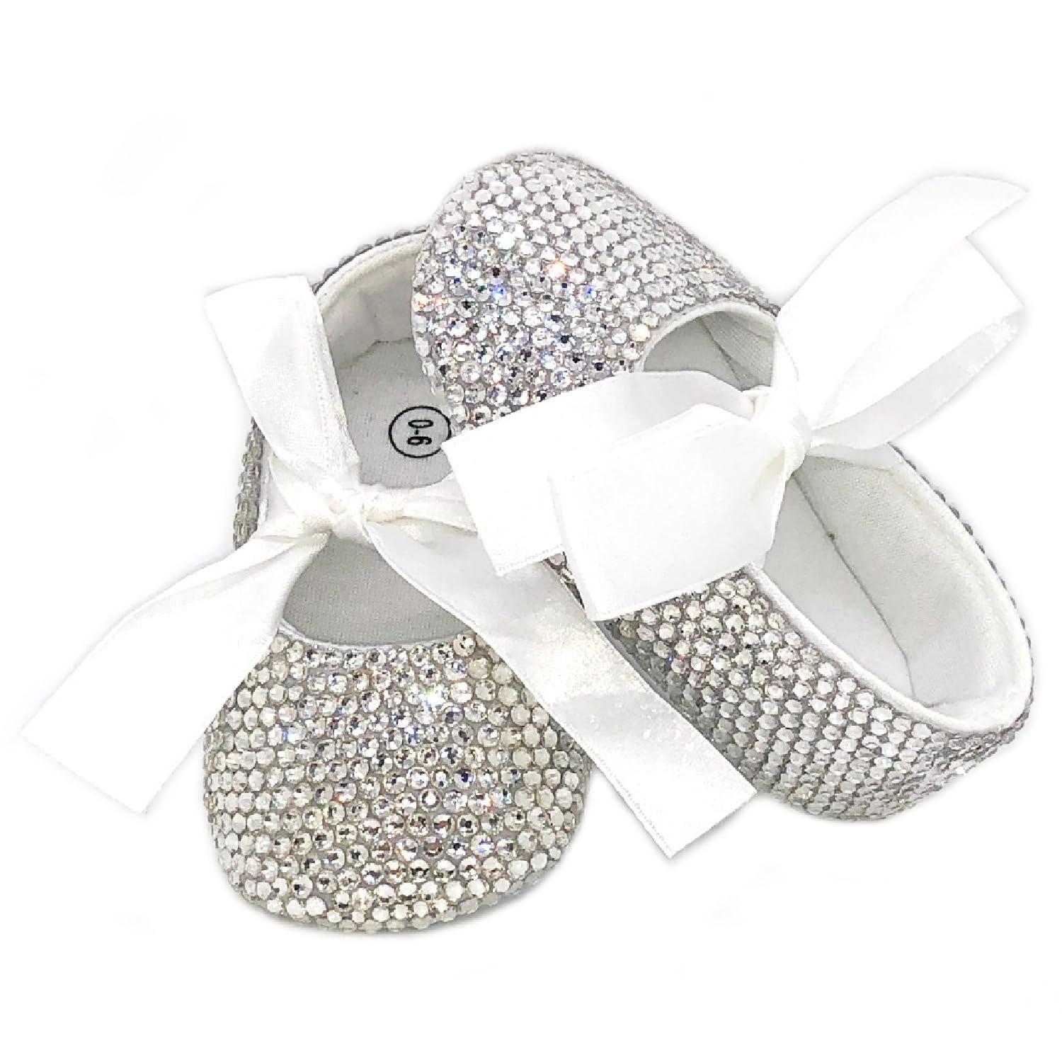 Ballerine Scarpine Bambina Neonata Luxury Personalizzate con Cristalli Strass per Cerimonia Battesimo Corredino