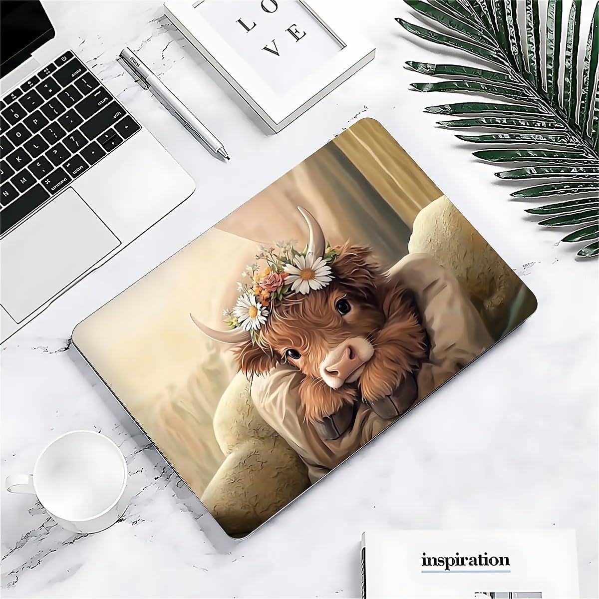 for MacBook Air 13 Inch Case,Black Case 2022 Version of M2 A2681/A3240 Plastic Hard Shell Computer Case Cute Brown Highland Cow Sleeping Pattern