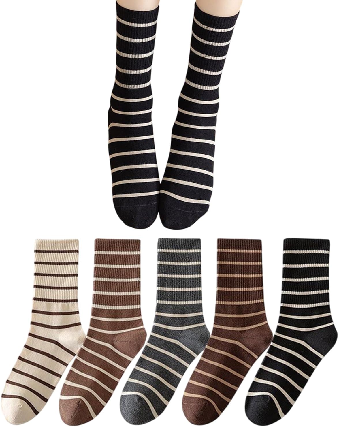 Unisex Striped Crew Socks Cotton Blend Casual Socks with Horizontal Stripe Design (Multicolor)