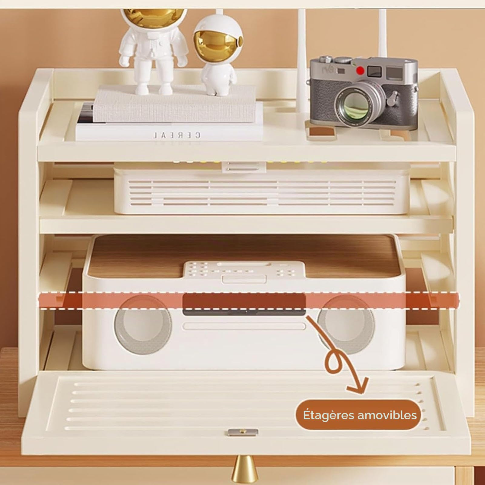 Boîtier de Rangement pour Routeur WiFi, Meuble de Rangement Multimédia, Routeur WiFi Boîte, Meuble pour Modem Et Routeur, Cache Box(Brown,40.5x28cm/15.9x11in)