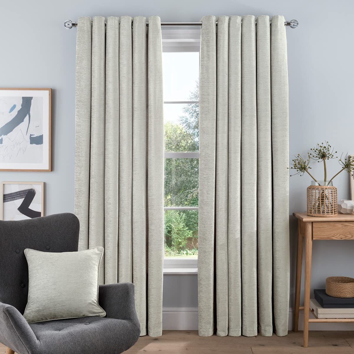 Sleepdown Cream Luxury Chenille Eyelet Lined Curtains For Bedroom And Living Room 46 X 54 Inch 2 Panels, 5056242840237