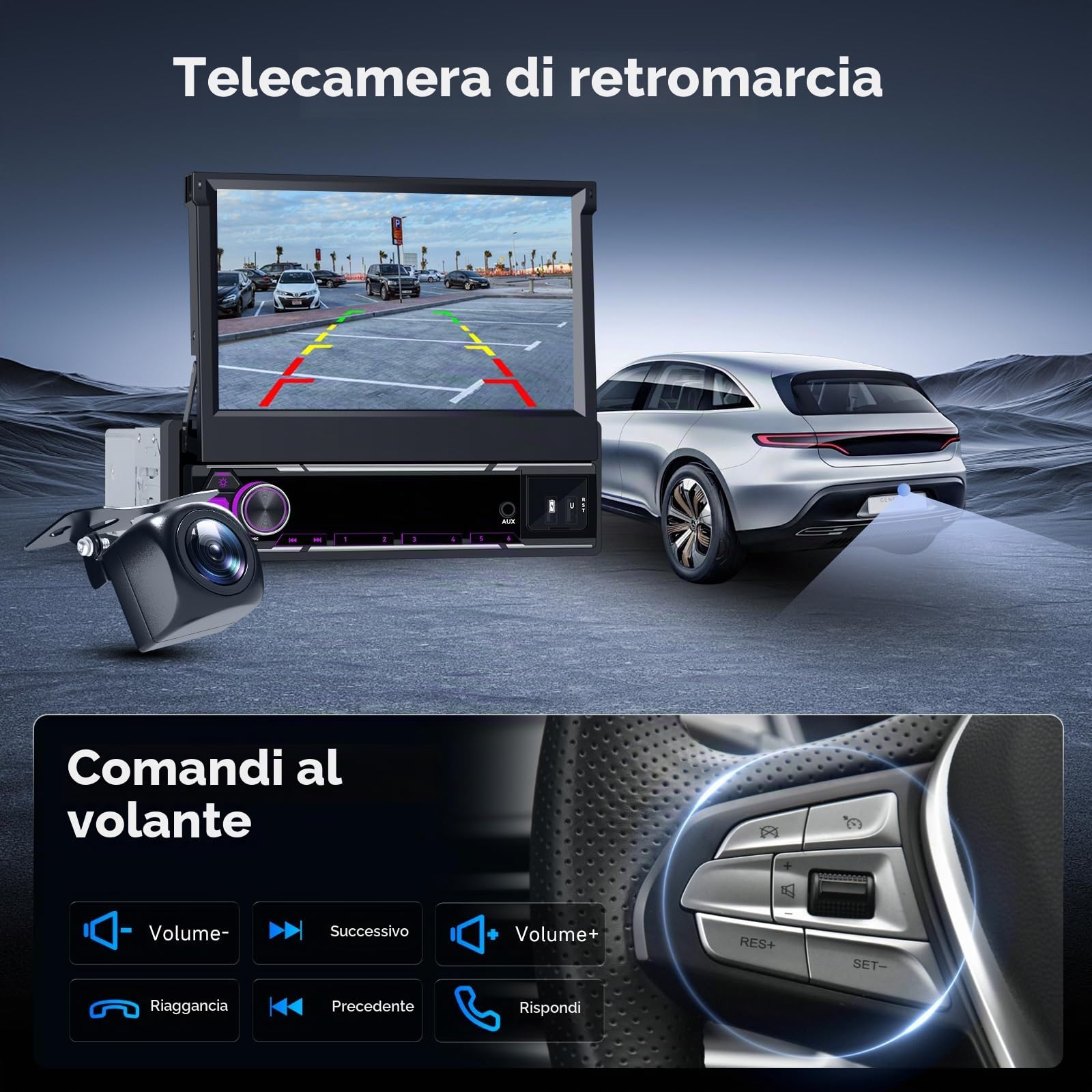 Hodozzy 6G+128GB Android 15 Autoradio 1 Din Schermo a Scomparsa con Carplay Wireless Android Auto, 7 Pollici Touchscreen Ribaltabile GPS Radio con WIFI, Bluetooth, FM/AM/RDS, DSP, Schermo Diviso, USB