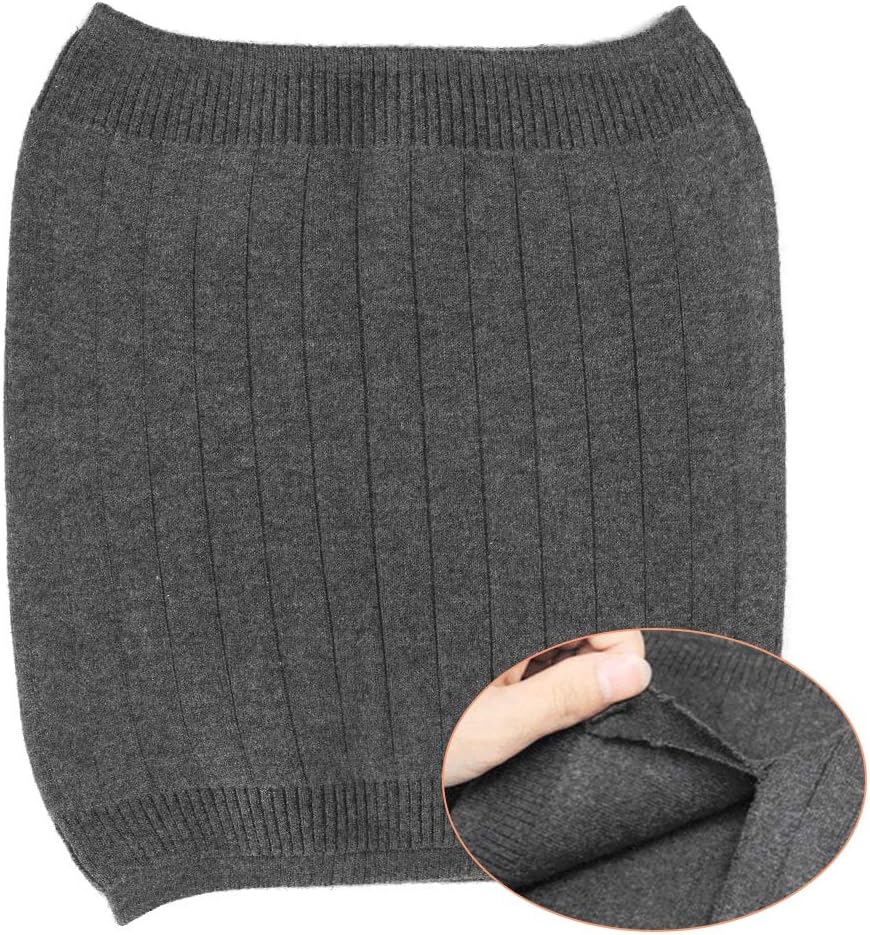 QchomeeDouble Thicken Thermal Cashmere Knit Warmer Band Abdominal Binder Stomach Lumbar Lower Back Support Brace Waist Wrap Belt Belly Band Warm Kidney (Double Cashmere+Grey, L for waist 90-112CM)
