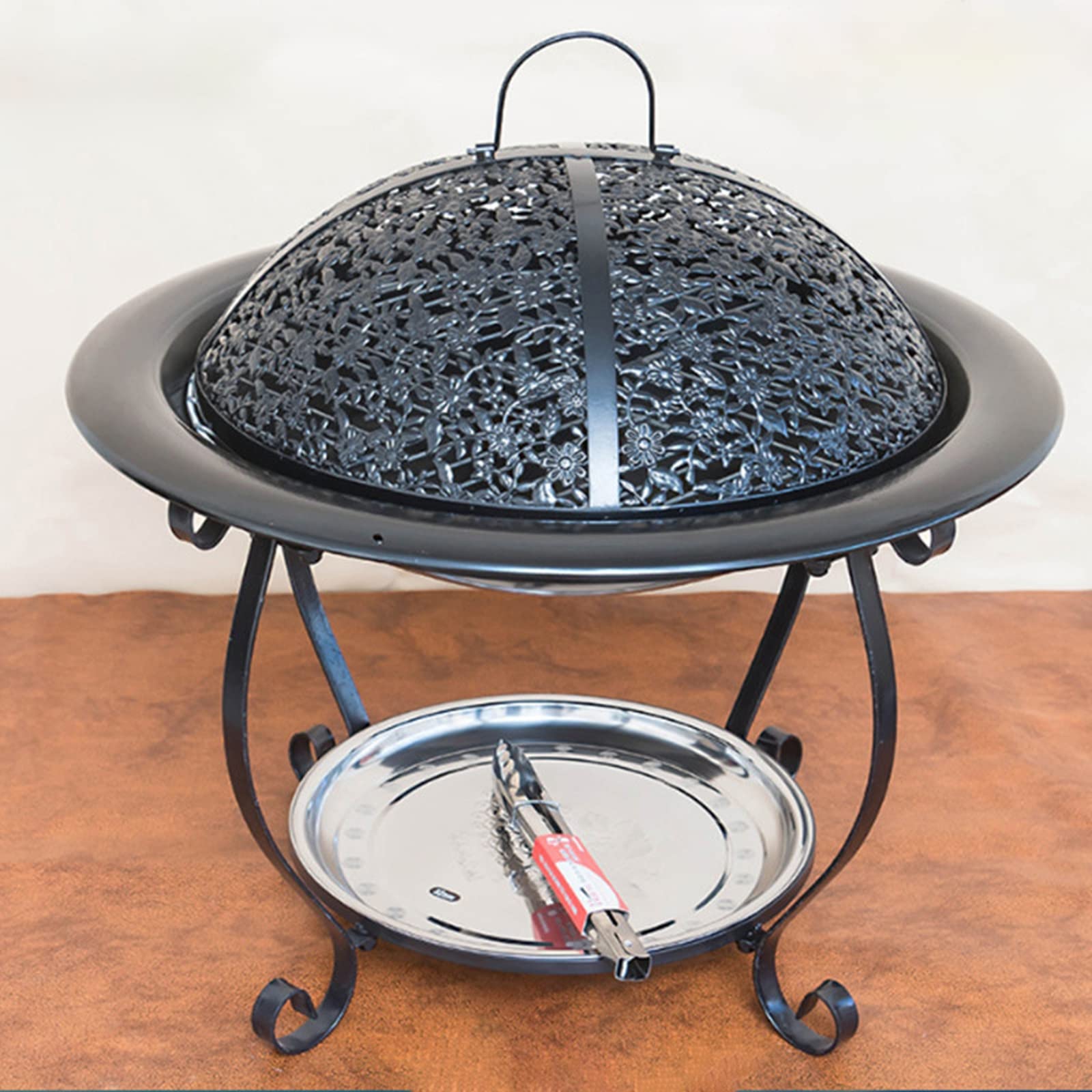 Braciere da interni per carbone/tronchi/legna per feste in giardino, patio, barbecue, riscaldamento con coperchio in rete e griglia per stufa esterna