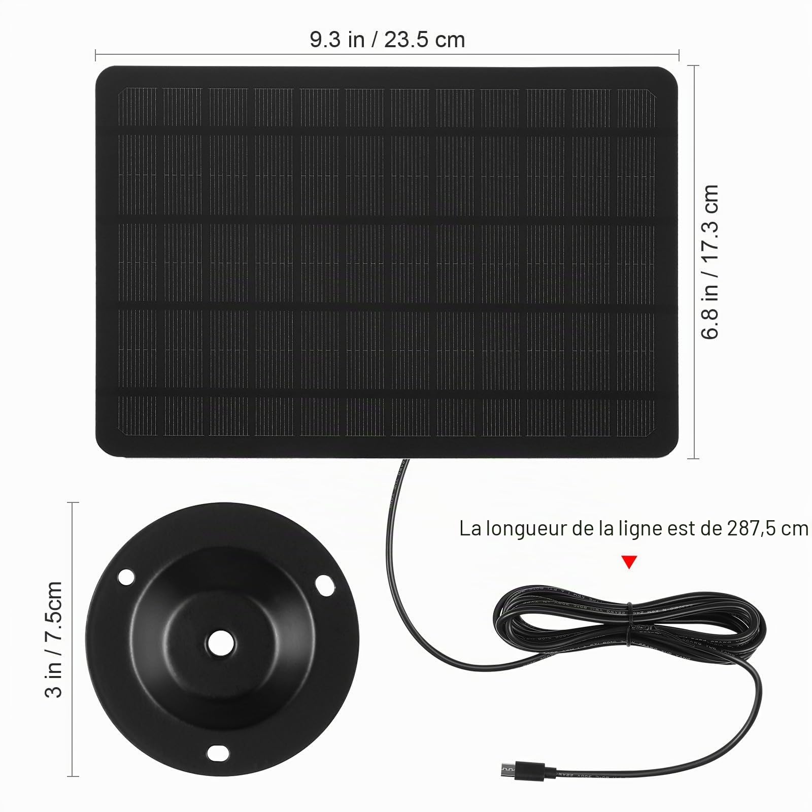 Toyvian Panneau Solaire Monocristallin 20W pour Caméra de Sécurité Chargeur USB Solaire Compact Montage Mural Extérieur Ancrages 360° Alimentation Fiable pour Petits Appareils