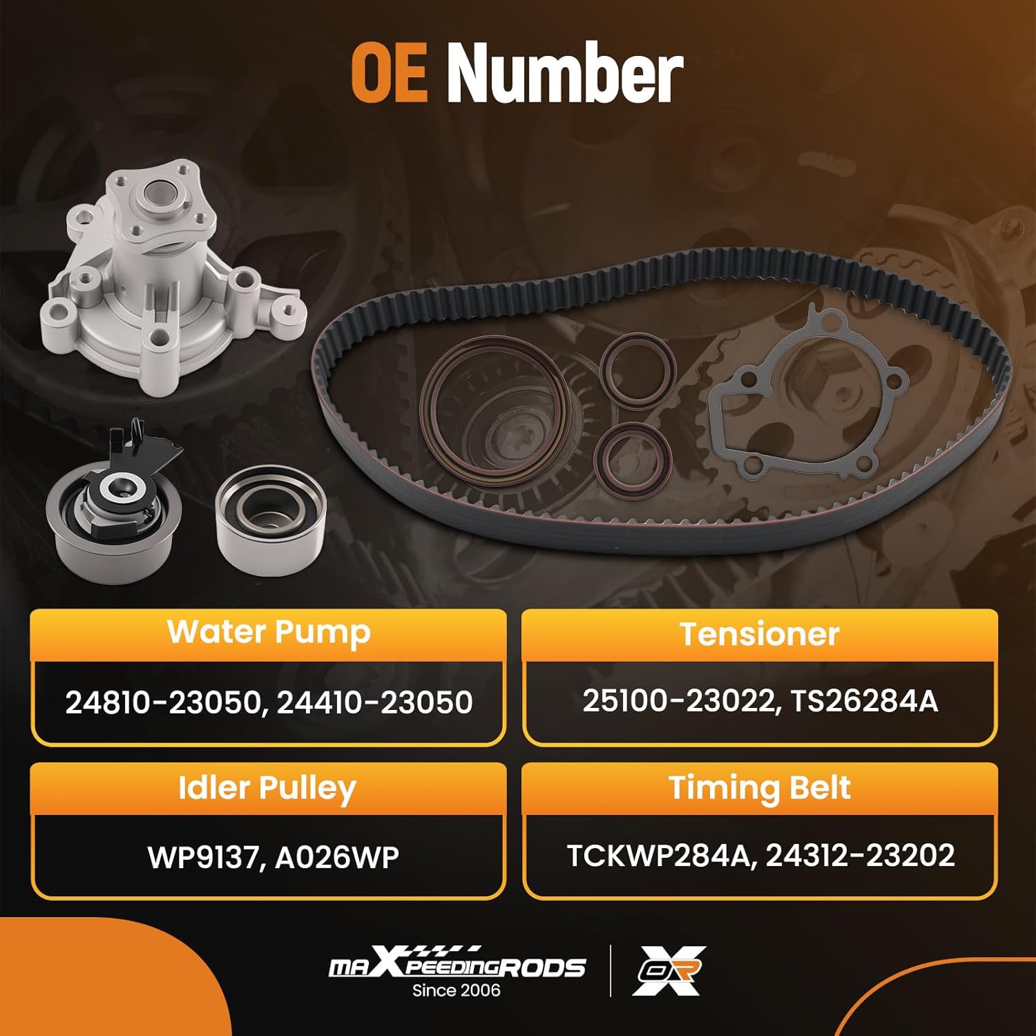 maXpeedingrods Engine Timing Belt Kit Water Pump W/Tensioner for Hyundai Elantra 2007-2010 Tucson 2005-2009 Kia Spectra/Spectra5 2007-2009 Soul 2010 2.0L TCKWP284A