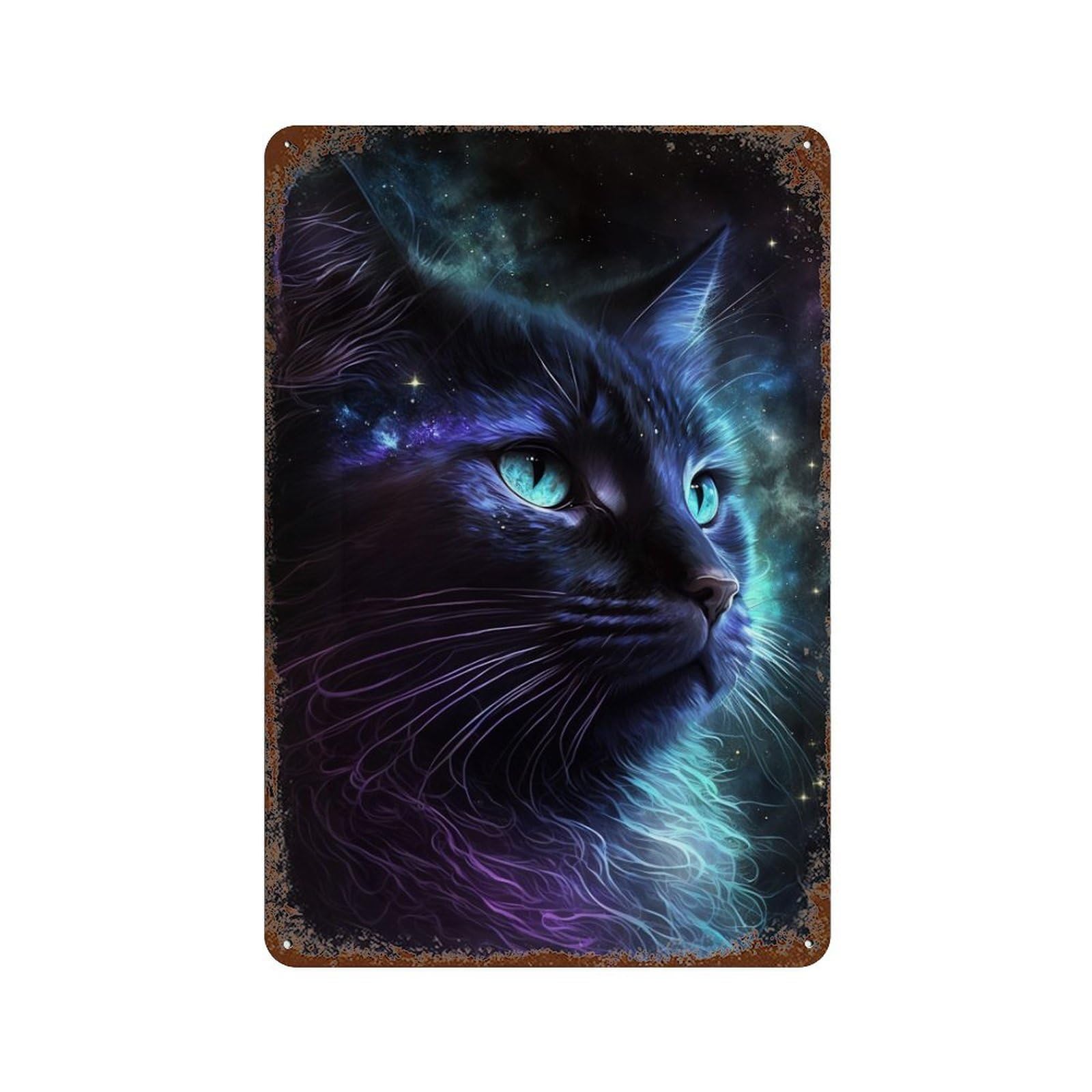 Cosmic Cat Portrait-48 Rustic Tin Plaque 11.8"x7.9", Classic Wall Plaque for Garage, Pub Or Kitchen