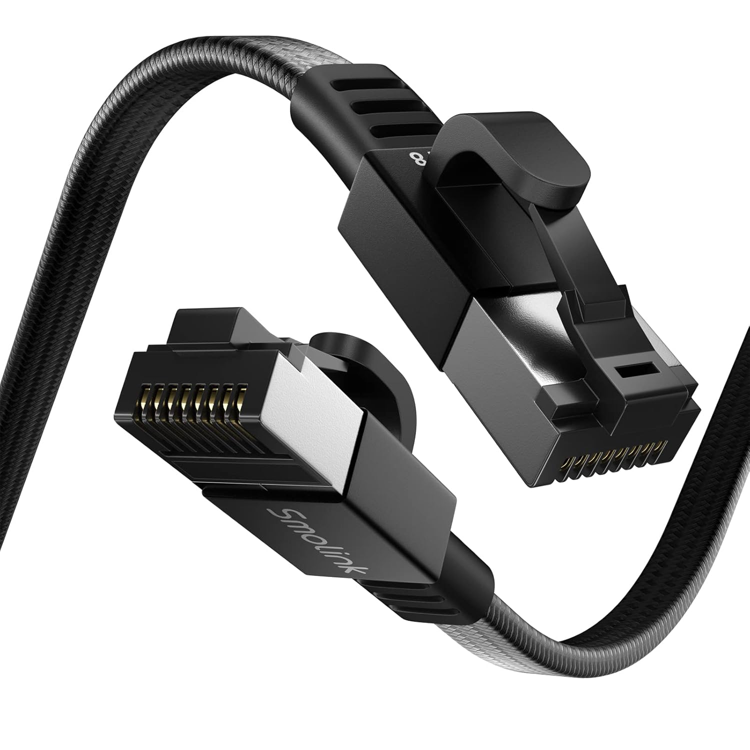 Smolink Cat 8 Flat Cable Nylon Braided 50 ft + Cat 8 Flat Cable