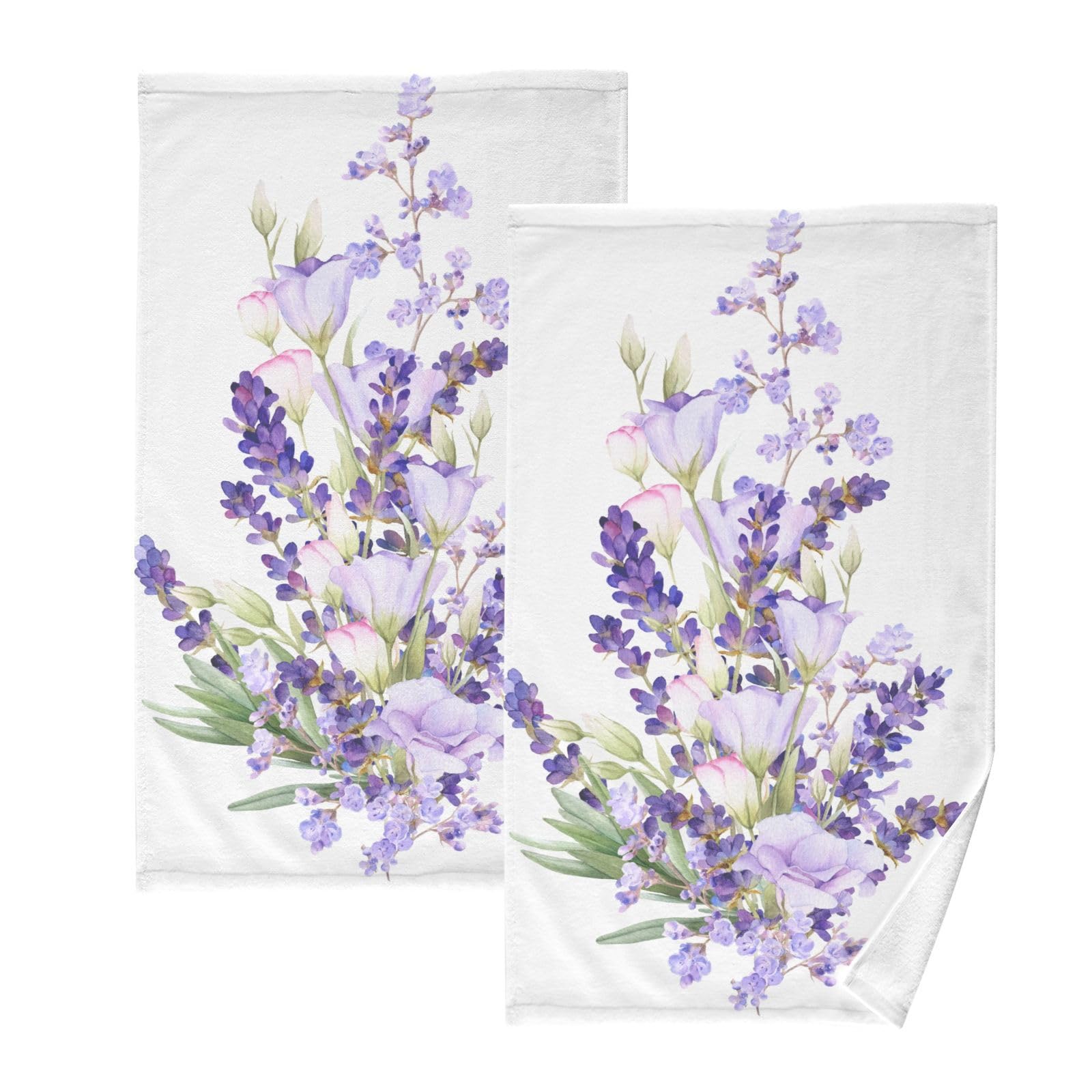 ALAZA Lavender Camellia Purple Watercolor Hand Towels for Bathroom Set of 2 Soft 100 Percent Cotton Towel Luxury