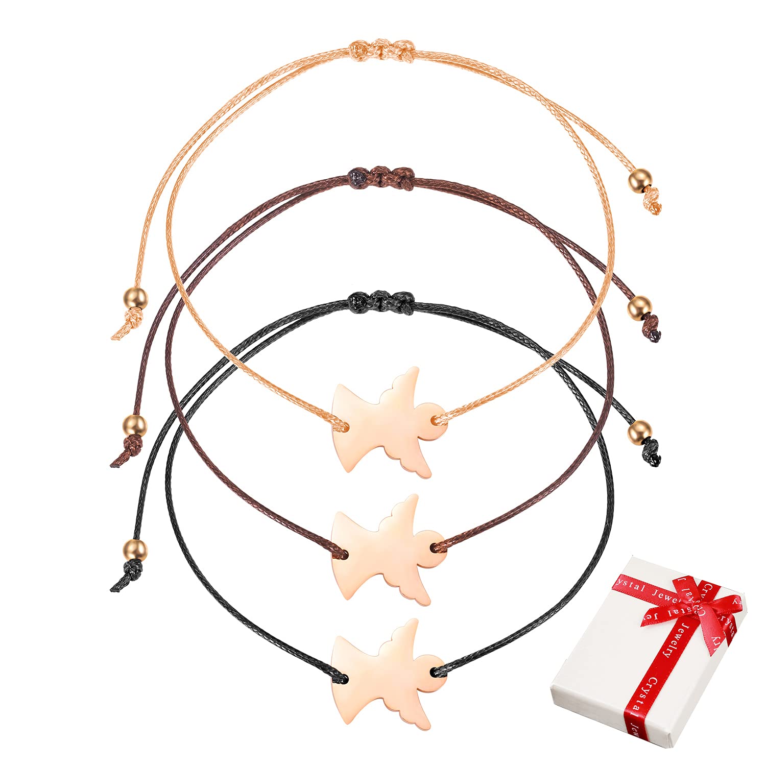 Kit De 3 Bracelets Porte-bonheur Ange Gardien En Or Rose Pour Filles