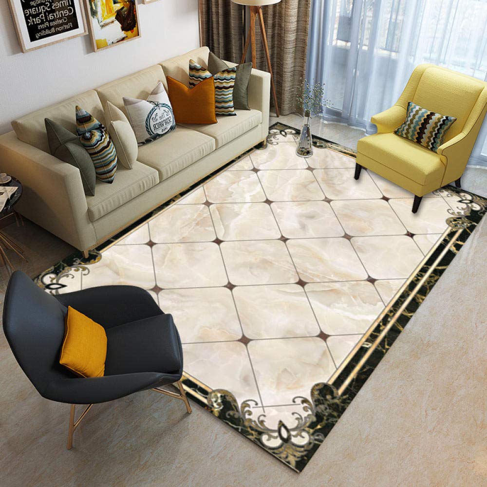 Tapis antidérapant de salon effet marbre pour habiller le coin canapé