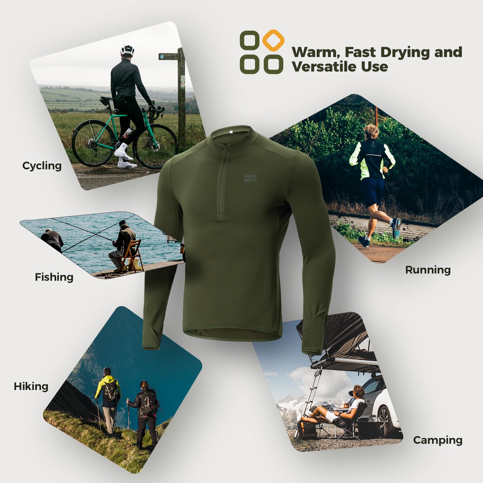 ROCKBROS Maglia da Ciclismo Invernale Uomo a Maniche Lunghe, Magliette Bici Termico e Antivento, Traspirante ad Asciugatura Rapida, con 3 Tasche, per Bici da Corsa MTB