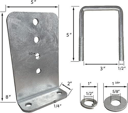 Miniatura 2 de Paquete de 8 soportes de litera galvanizados tipo L de 8 pulgadas para remolque de barco, se adapta a miembros cruzados de 3 x 3, resistente