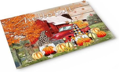 Alfombra de calabaza de Acción de Gracias, color naranja, cosecha de otoño, hojas de otoño, hoja de arce, decoración del hogar, geométrica, a