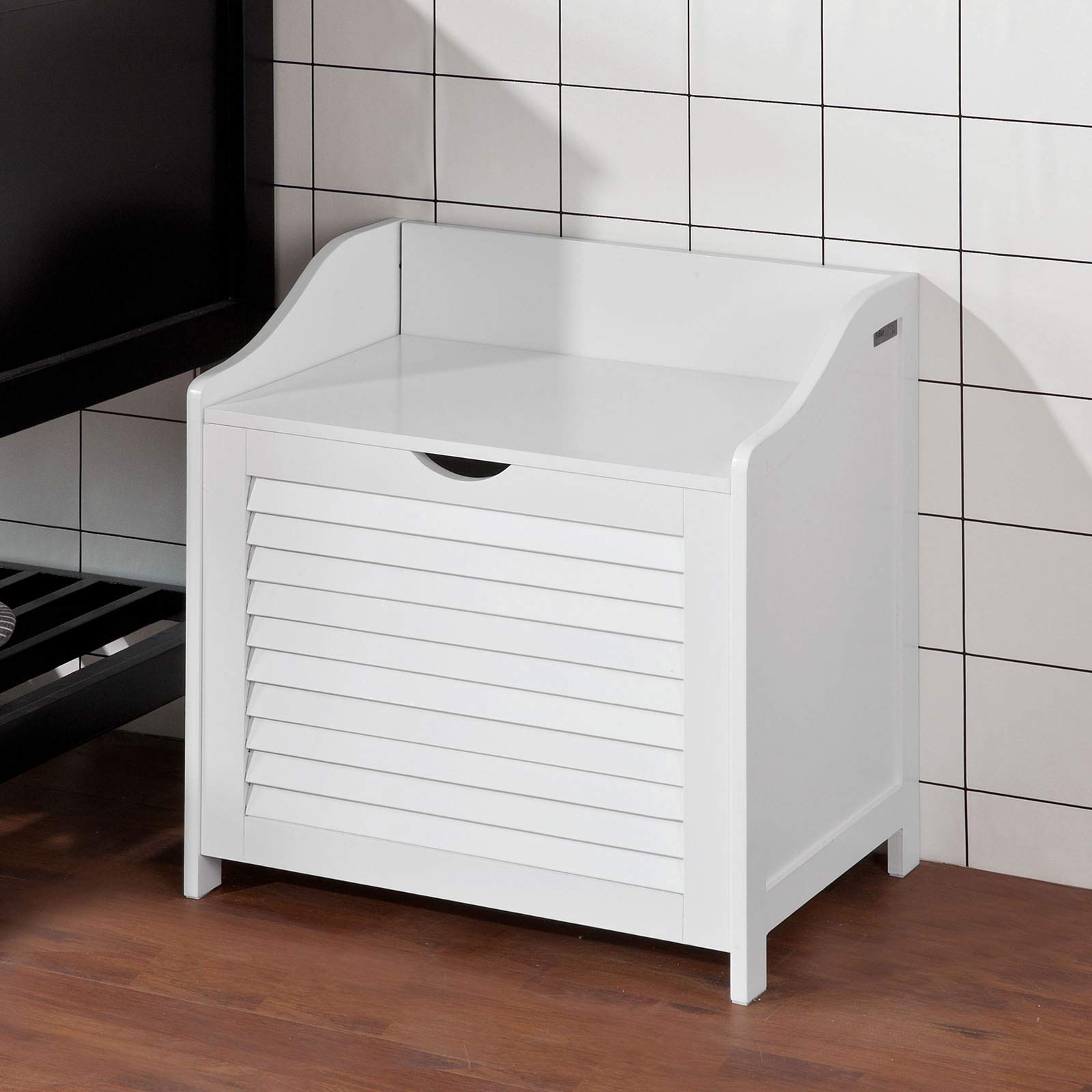 SoBuy® Cesto portabiancheria con Sacco per Biancheria, Panca Contenitore, bianco, FSR40-W,IT