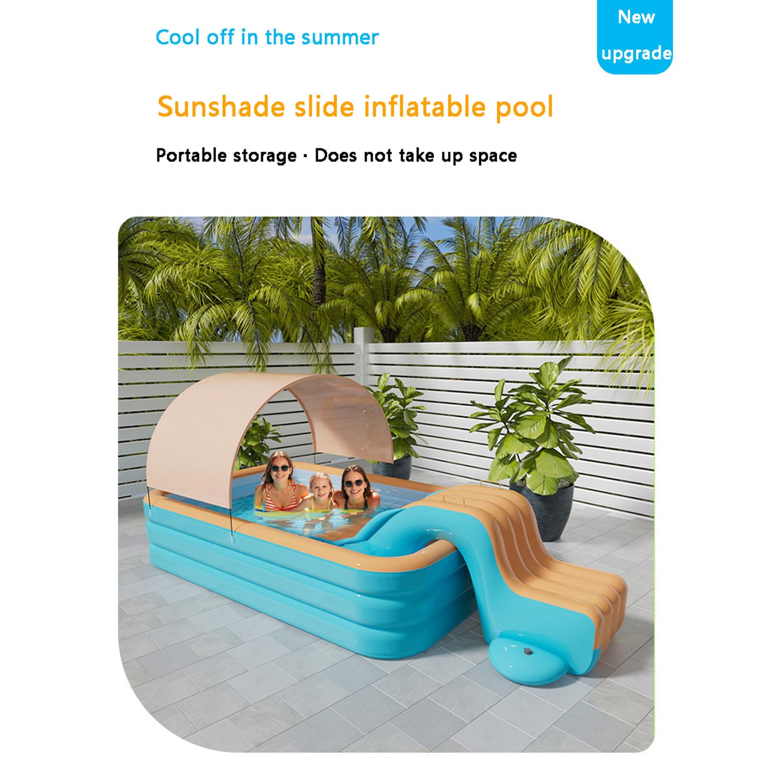 Piscina Infantil Hinchable 250 * 140 * 52CM,Piscina Familiar de jardín con Parasol y tobogán,Piscina Inflable Plegable 3 Capas Material de PVC Engrosado,para Jardines,Parques,Balcones