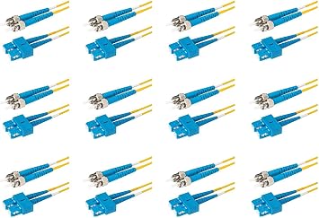 SpeedyFiberTX - 12-Pack Singlemode Duplex ST/U to SC/U Fiber Patch Cable, Corning SMF-28 9/125um Ultra Optical Fiber, OS1/OS2 Compatible, Yellow Riser OFNR Cable Jacket