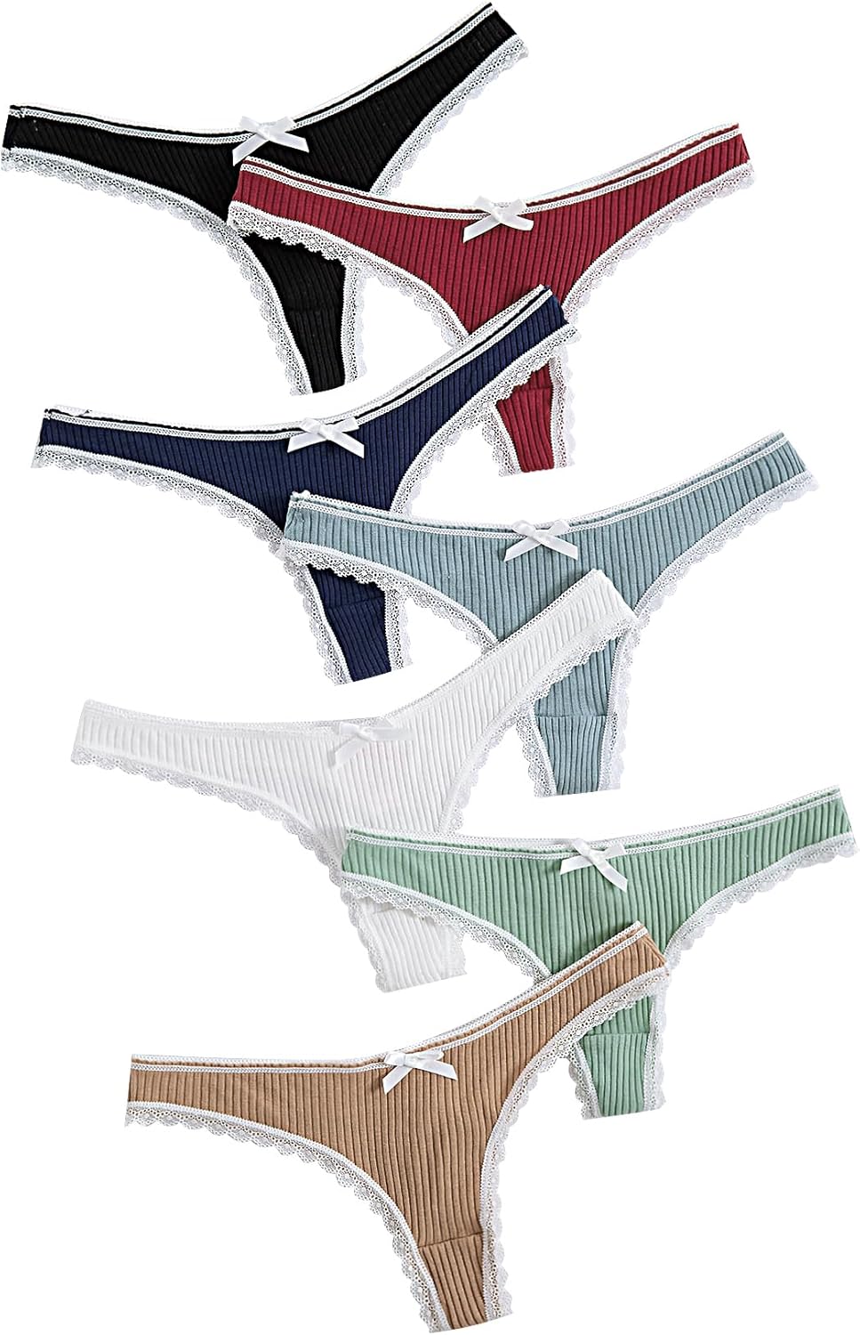 GORGLITTER Women's 7 Pack Cute G String Thongs Sexy Low Rise G-String Thongs Coquette Underwear Panties