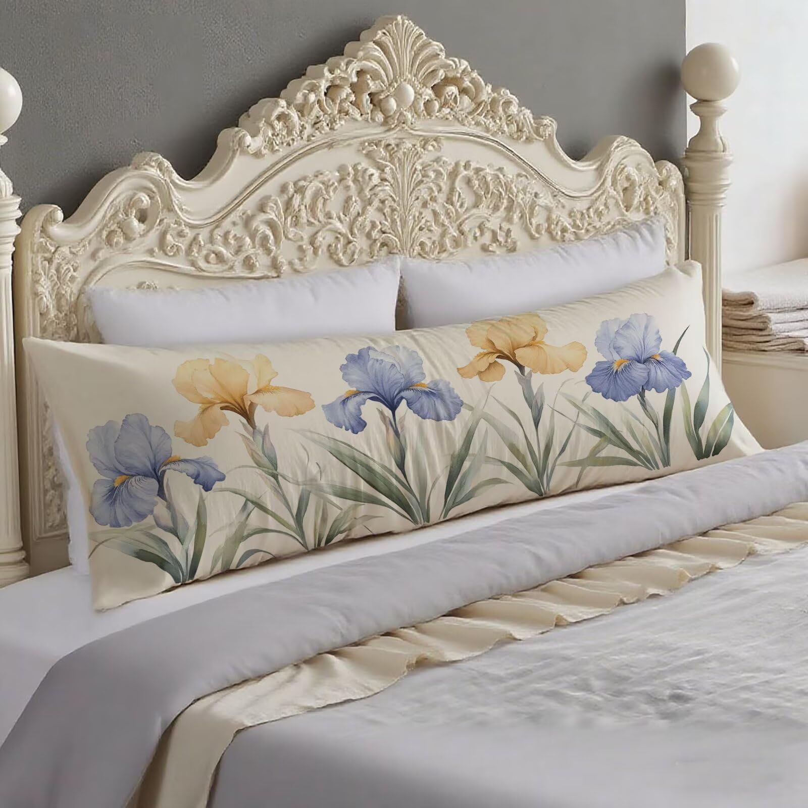 Housse traversin 60x180 cm taie oreiller floral orange avec fermeture éclair