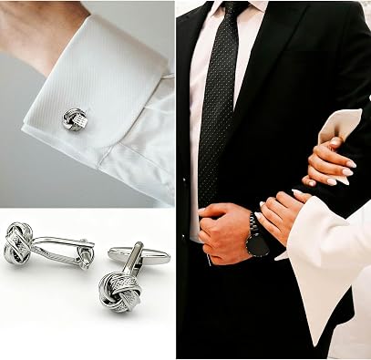Twist knot Cufflinks Silver Floral Modern Cuff Links for Wedding & Formal Business 3 pack Cufflin for Men Set