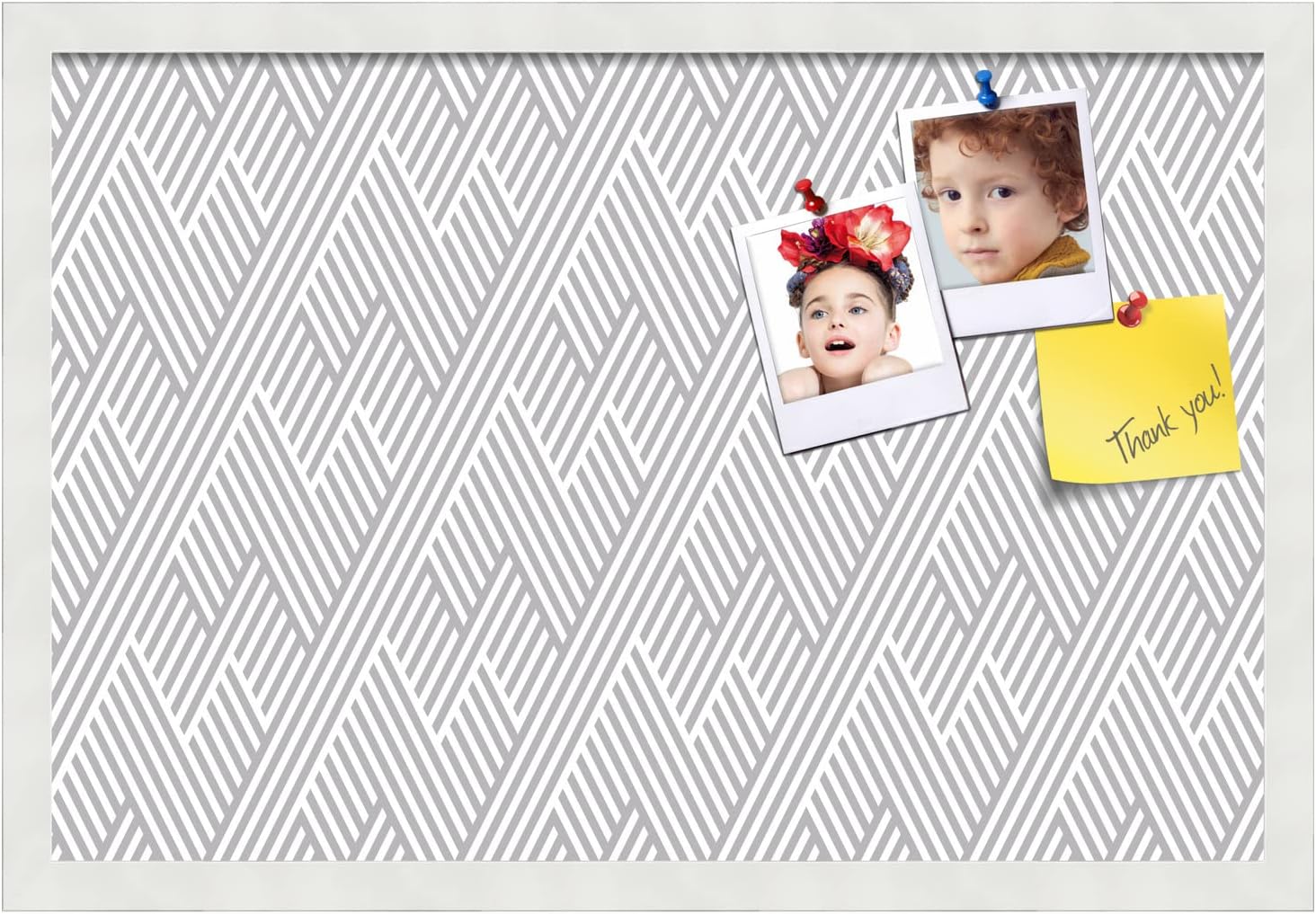 PinPix 24x16 inch Cork Bulletin Board. This Decorative Framed Pin Board Comes with Modeco Zig Zag Grey Design and Satin White Frame. Ideal for Home, Office Decor or School (PinPix-1508)