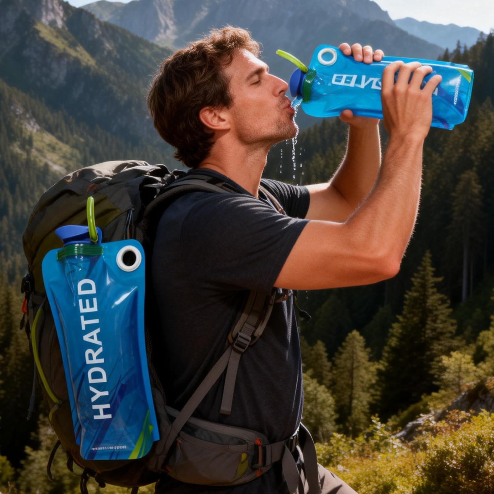 2 Pezzi Borraccia Pieghevole Con Moschettone,Borraccia Morbida Plastica 1 Litro,Sacca Idrica Per Running,Bottiglia Pieghevole Per Escursionismo,Soft Flask Per Festival E Feste Running