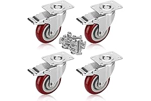 Pritek Heavy Duty 3 Inch Swivel Caster Wheels Bearing 4 Pack with Safety Brake