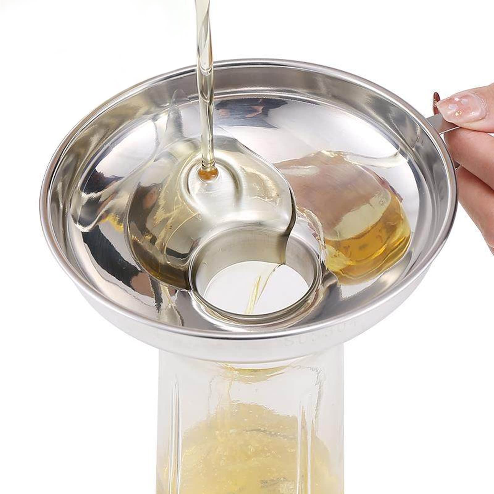 4 pezzi Imbuto da cucina in acciaio inox con pinze per barattoli di conservazione, piccolo imbuto per marmellata, per liquidi, profumi, polveri, oli (argento)