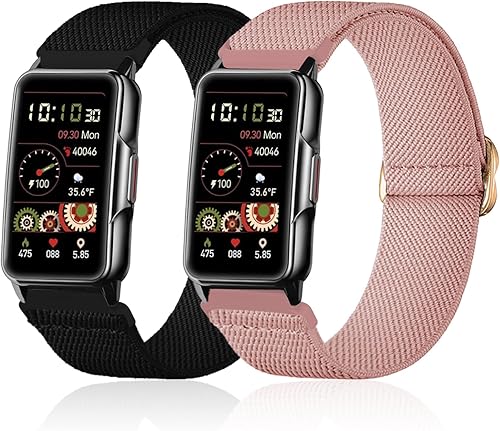 Lzwldan Paquete de 2 correas elásticas de nailon compatibles con reloj inteligente Mindrose H80 de 1.47 pulgadas, correas de reloj elásticas suaves