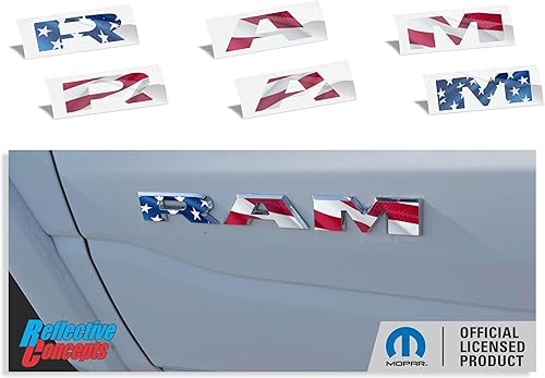 Reflective Concepts Pegatinas de calcomanía superpuestas para emblema de puerta RAM 2019-2024 (color bandera estadounidense)