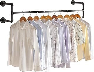 Medla Pipe Wall Clothes Rack: Industrial Cloth Hanging Rod Heavy Duty Clothing Hanger Rail Industrial Pipe Wall Mounted Clothing Rack Black Clothes Hanging Rod for Closet Wardrobe 109 cm