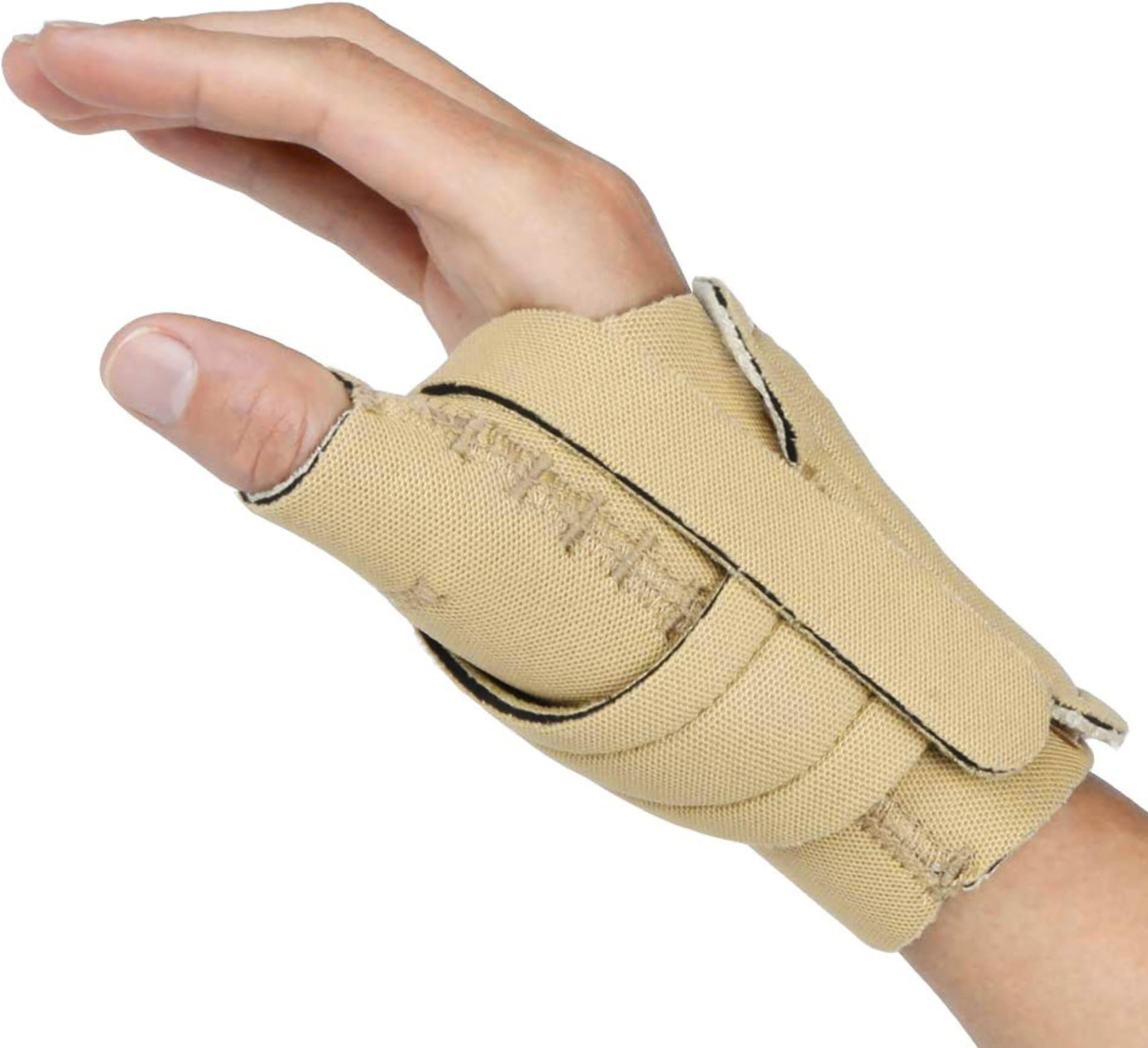 Comfort Cool CMC Thumb Brace – Restriction Split for Arthritis & Tendinitis Relief | Breathable Neoprene with Supportive Thumb Strap - Beige, Left Hand, Medium Plus (7.25 to 8.25 inches) | NC79586