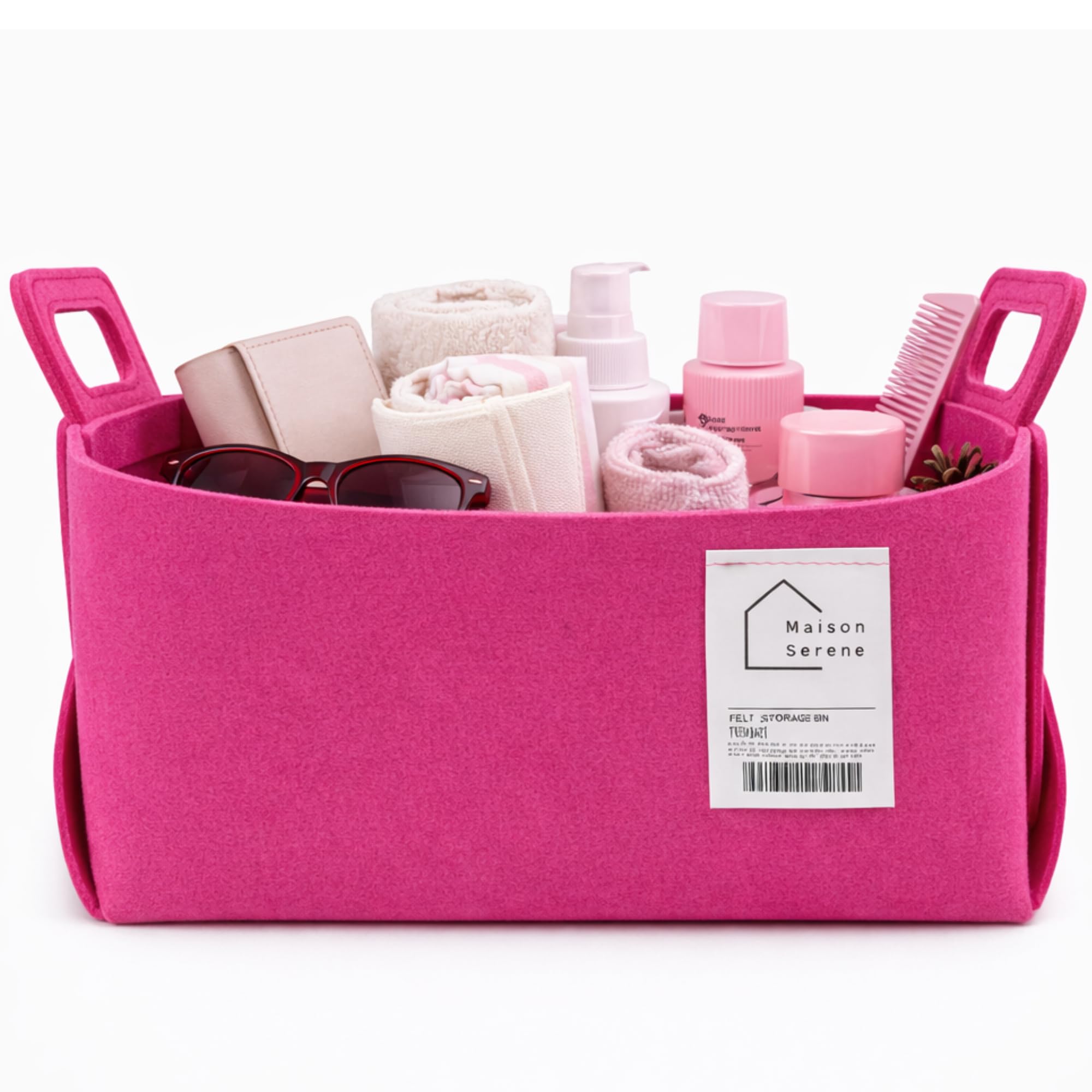 Maison Serene Pink Collapsible Felt Storage Basket With Handles, Foldable Fabric Bin Organizer For Shelves, Closet, Toy Storage & Nursery, Large