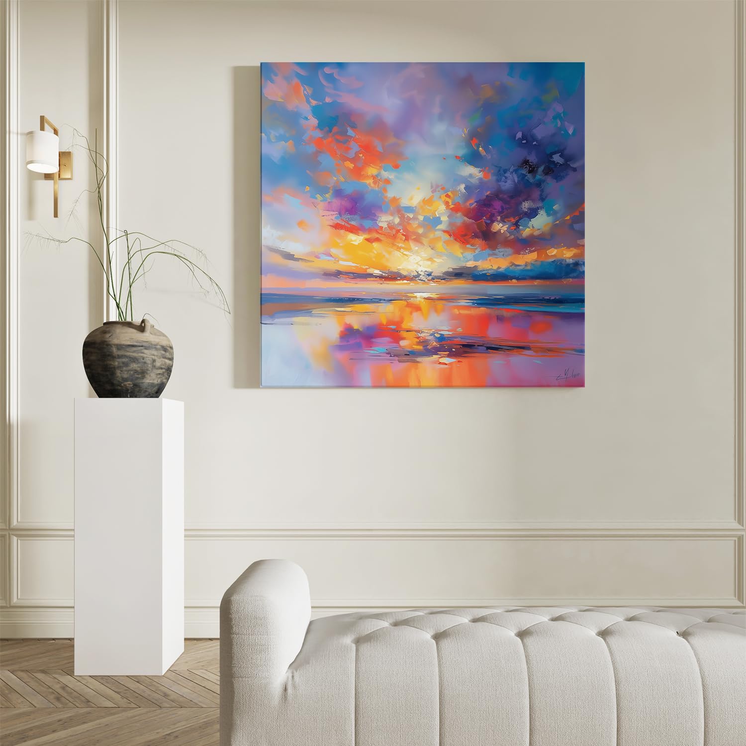 Artaza Leinwand Bilder Sonnenuntergang Meer - 90x90 cm - Groß XXL - Wanddeko Abstrakte Kunst - Wandbilder Deko Wohnzimmer - Maritime Wanddeko