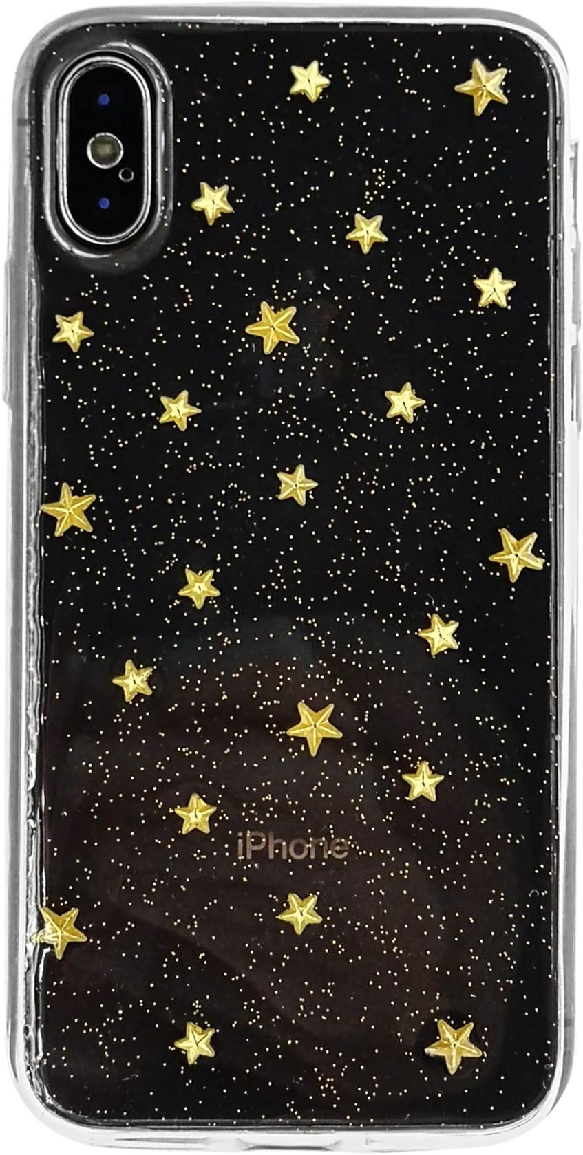 for iPhone Xs Max Case, Golden 3D Metal Star Handmade Phone Case Sparkle Gold Glitter Powder Ultra Lightweight Stylish Flexible Soft Protective Fashion Cover
