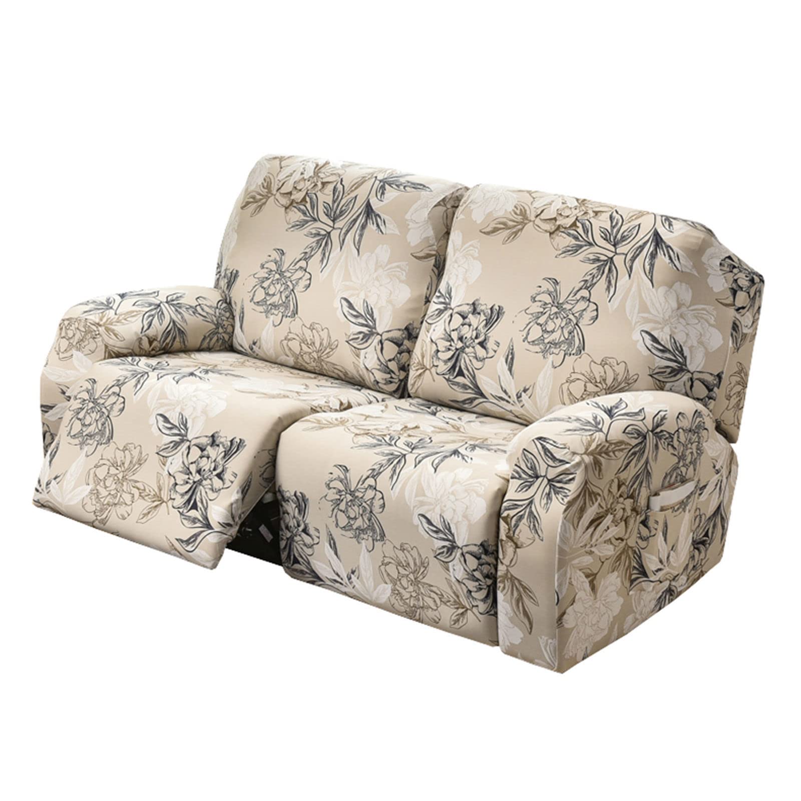 JHLD 1/2/3 Seater Stretch Recliner Cover, Printed Recliner Chair Cover With Side Pocket Machine Washable Recliner Slipcovers Recliner Protector For Living Room-K-2 seater