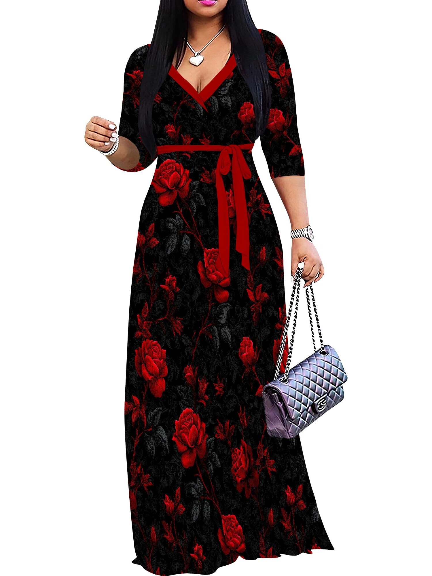 PinkPatty Plus Size Maxi Dress for Women 3/4 Sleeve Casual Long Dress