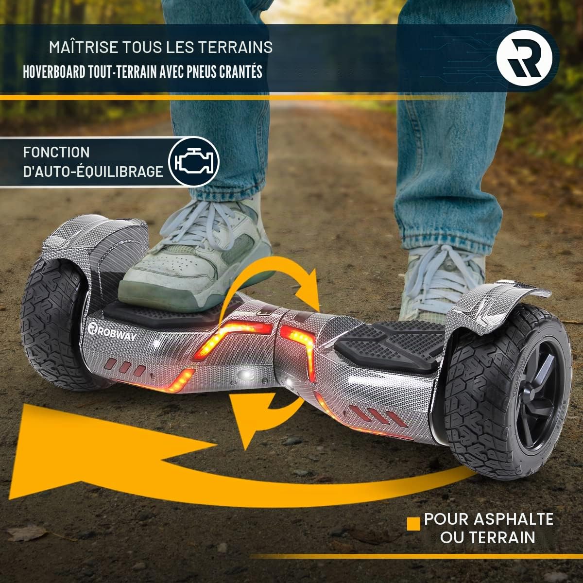 Robway X2 Hoverboard - L'original - Édition Offroad - Batterie de Marque - Équilibre Automatique - Haut-Parleur Bluetooth - Moteur de 700 Watts - App - LEDs