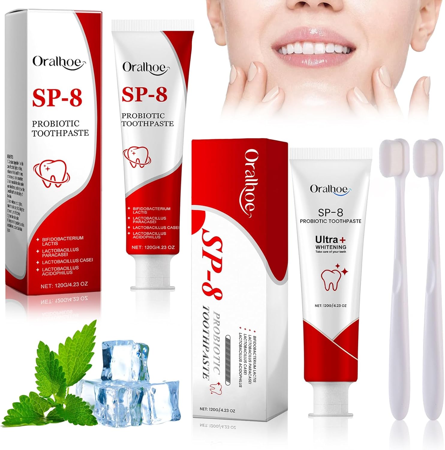 2 PCS Sp8 Probiotic Toothpaste,Sp 8 Toothpaste,Sp 8 Probiotic Brightening Toothpaste,Fresh Breath,Deeply Clean Care Toothpaste,Promotes Healthy Teeth and Gums,for All Teeth Types,with Toothbrush