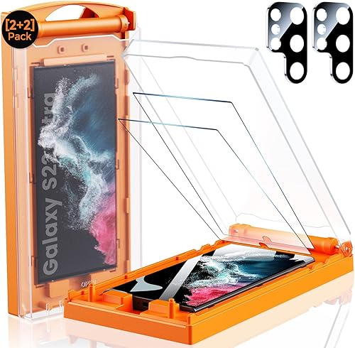 Miniatura 1 de MRGLAS Paquete de 2+2 protectores de pantalla para Samsung Galaxy S22 Ultra de 6.8 pulgadas con protector de lente de cámara cabina de alineación