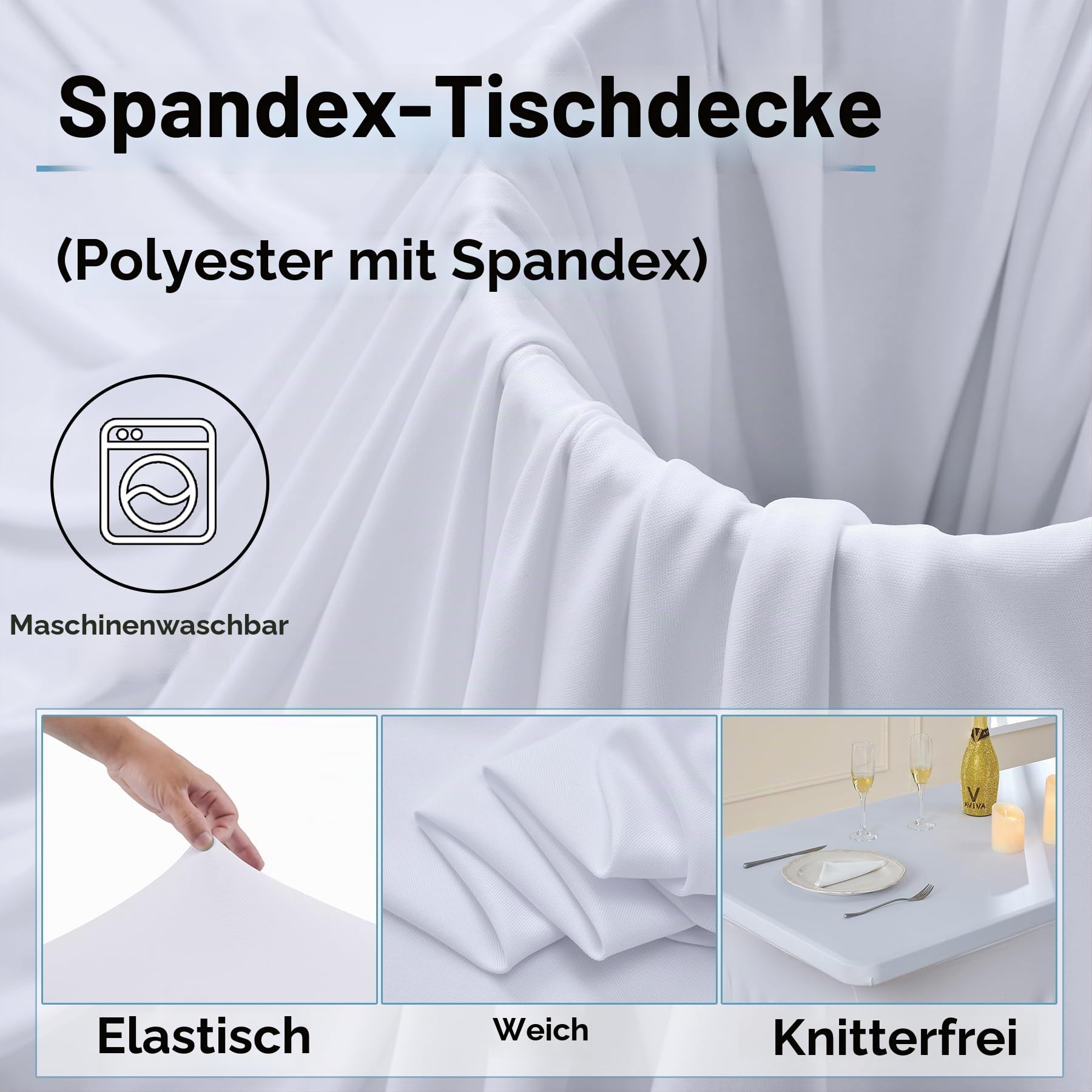 6-Pack Weiß Spandex Tischdecke für 180cm Rechteck Tische, Faltenfreie Stretch Tischdecke mit Rock für Bankett Party Hochzeit Geburtstag Meeting Display Dekoration Tischdecken