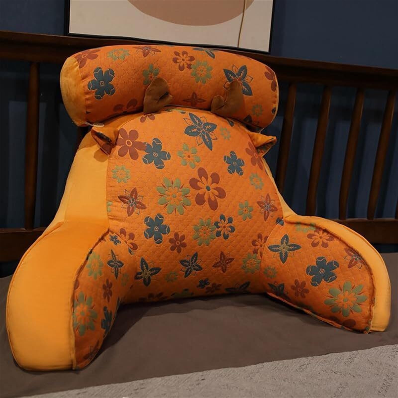 MYXJX back support cushion, Lumbar Support Cushion with Arm Floral Pattern Removable Back Waist Pillows(Brown,40 * 65cm)