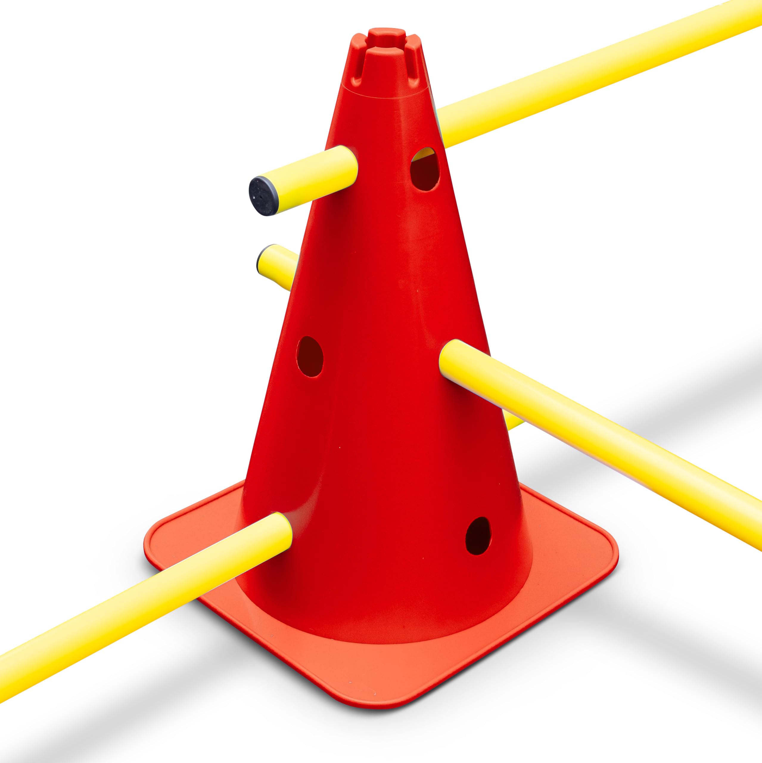 HAEST Steckhürden-Set 160 cm – 8 robuste Markierungshütchen + 4 Lange Hürdenstangen – höhenverstellbar (8/21/33 cm), stabil & schwer – für Hundesport, Agility, Reitsport & Bodenarbeit