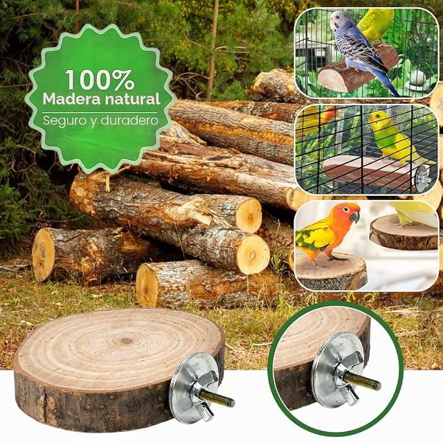 Foto 6 de 7 de 9 PCS Perchas Madera Natural Sin Tratar para Jaula Canarios Agapornis